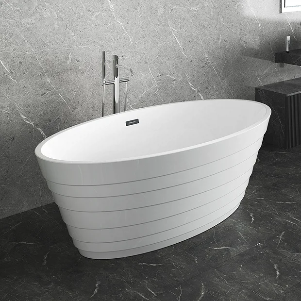 Alcamo 1600 X 805 Curved Ripple Design Bath With Chrome Waste - Image 2