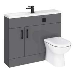 Apollo2 1100 Gloss Grey Slimline Combination Furniture Pack (excl. Pan + Cistern) W. Matt Black Handles