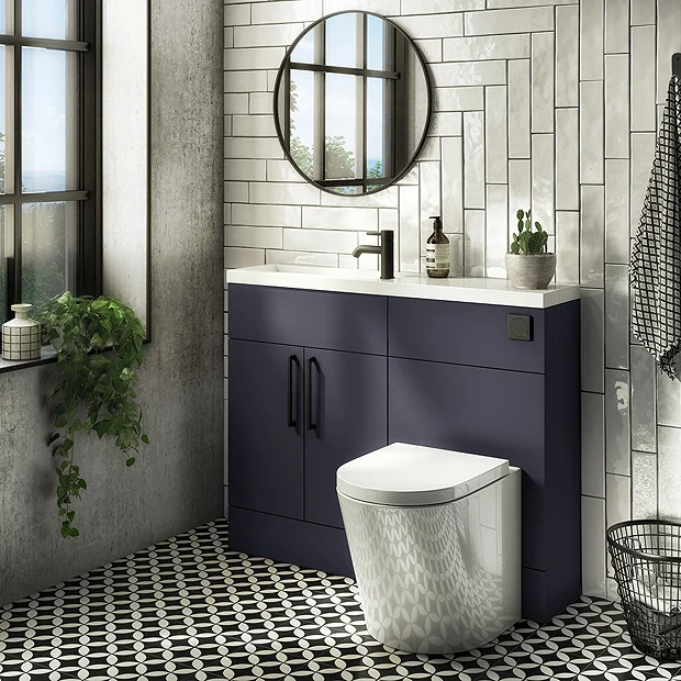 Arezzo 1100 Matt Blue Slimline Combination Vanity Unit (Matt Black Flush & Handles) - Image 2