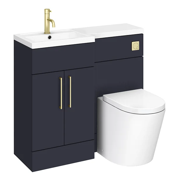 Arezzo 1000 Matt Blue Combination Furniture Pack (Brushed Brass Flush & Handles) - Image 2