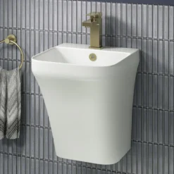 Arezzo Square Matt White Ceramic One Piece Wall Hung Basin 1TH - 365mm Wide