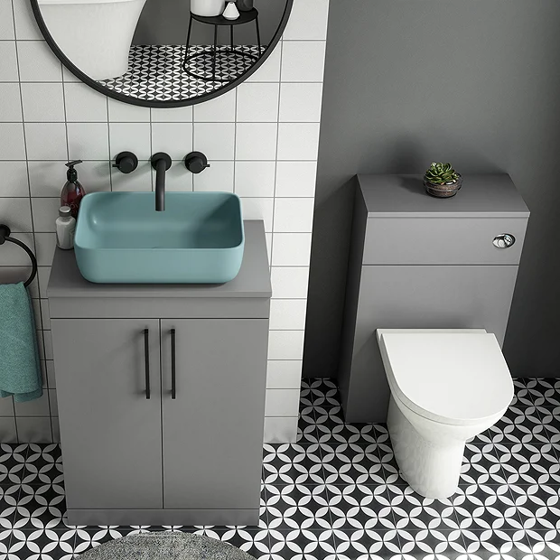 Arezzo 600 Grey Floor Standing Unit With Green Rectangular Counter Top Basin + Toilet Pack - Image 2