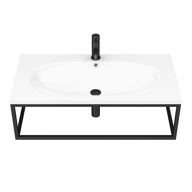 Arezzo 900 Wall Hung Basin With Matt Black Towel Rail Frame - Image 4