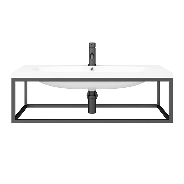 Arezzo 900 Wall Hung Basin With Matt Black Towel Rail Frame - Image 5