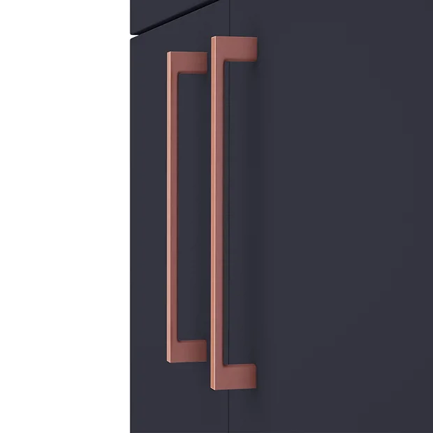 Arezzo Blue Floor Standing Vanity Unit, Tall Cabinet + Toilet Pack With Rose Gold Handles - Image 5