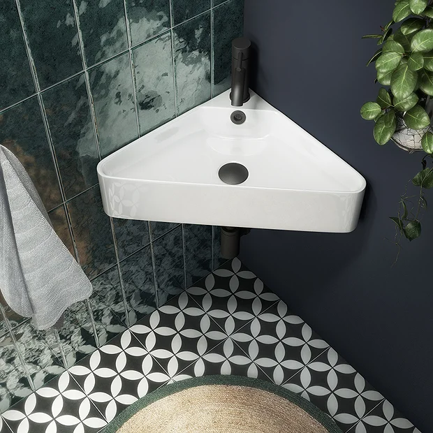 Arezzo Corner Cloakroom Basin 1TH - Gloss White - Image 2