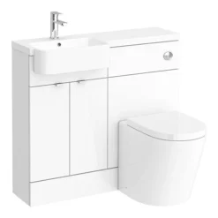 Brooklyn 1000 Gloss White Semi-Recessed Combination Unit (Round Basin, Vanity + WC Unit)