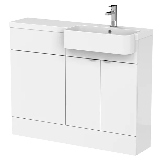 Brooklyn 1100 Gloss White Semi-Recessed Combination Unit (Round Basin, Vanity + WC Unit) - Image 2