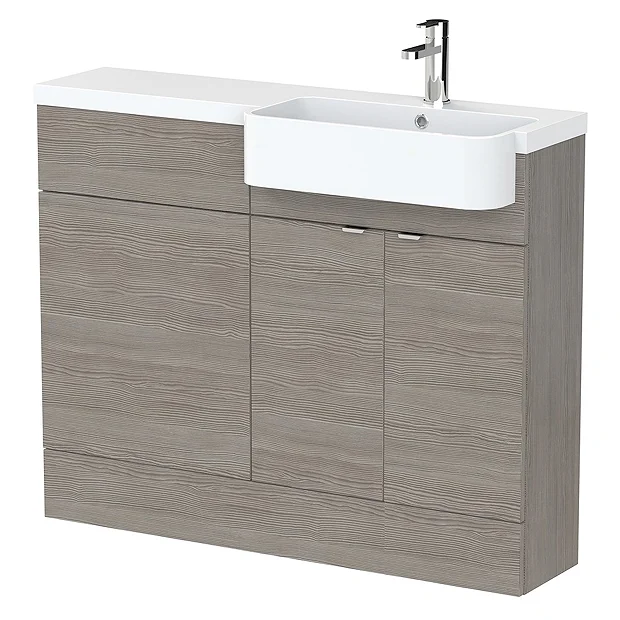 Brooklyn 1100 Grey Avola Semi-Recessed Combination Unit (Round Basin, Vanity + WC Unit) - Image 2