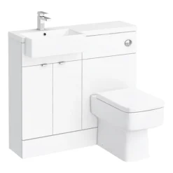 Brooklyn 1000 Gloss White Semi-Recessed Combination Unit (Square Basin, Vanity + WC Unit)