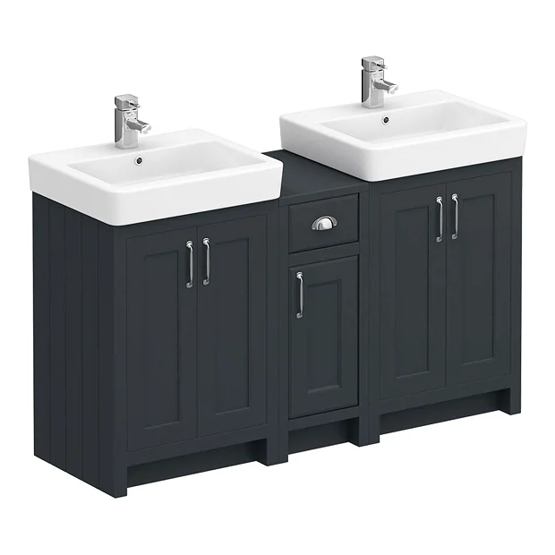 Chatsworth Traditional Graphite Double Basin Vanity + Cupboard Combination Unit - Image 3