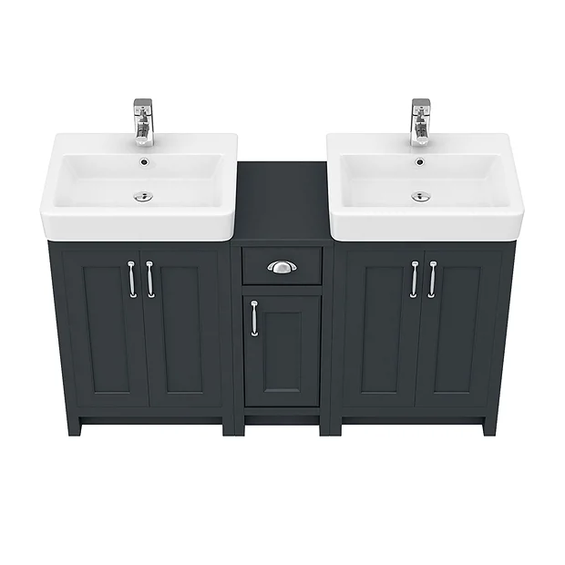Chatsworth Traditional Graphite Double Basin Vanity + Cupboard Combination Unit - Image 4