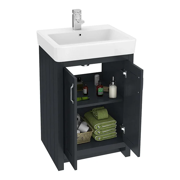 Chatsworth Traditional Graphite Double Basin Vanity + Cupboard Combination Unit - Image 5