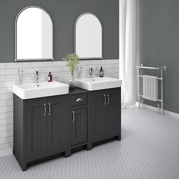 Chatsworth Traditional Graphite Double Basin Vanity + Cupboard Combination Unit - Image 2