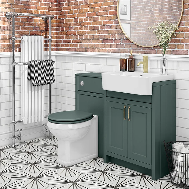 Chatsworth Traditional Green Semi-Recessed Vanity Unit + Toilet Package - Image 2