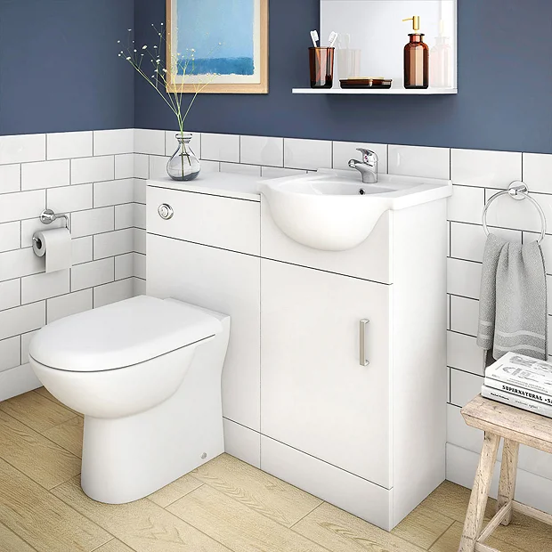 Cove 950mm Cloakroom Vanity Unit Suite + Basin Mixer (Gloss White - Depth 300mm) - Image 2