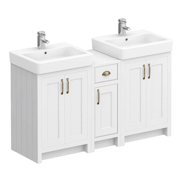 Chatsworth Traditional White Double Basin Vanity + Cupboard Combination Unit - Image 3