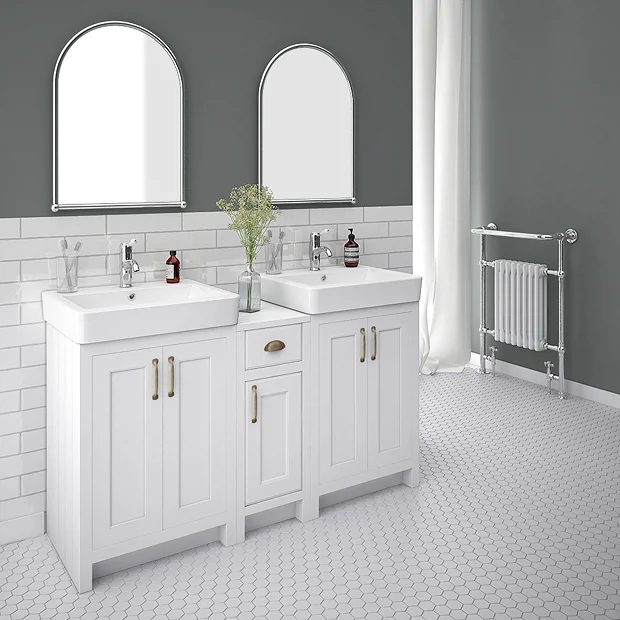 Chatsworth Traditional White Double Basin Vanity + Cupboard Combination Unit - Image 2