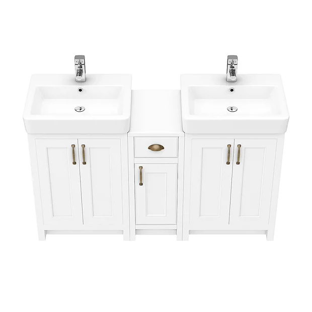 Chatsworth Traditional White Double Basin Vanity + Cupboard Combination Unit - Image 4