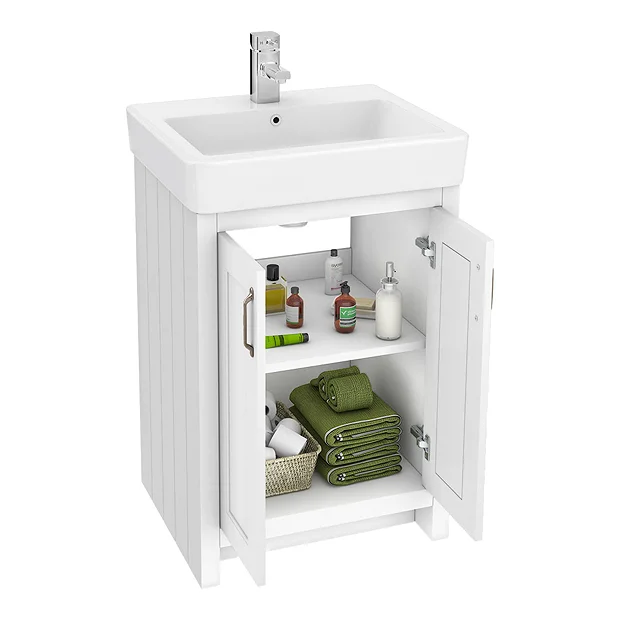 Chatsworth Traditional White Double Basin Vanity + Cupboard Combination Unit - Image 5