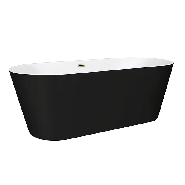 Brooklyn Matt Black Exterior 1700 X 800mm Double Ended Freestanding Bath With Brushed Brass Waste - Image 4