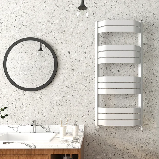 Milan Bow-Fronted White 1200 X 550 Designer Flat Panel Heated Towel Rail - Image 4