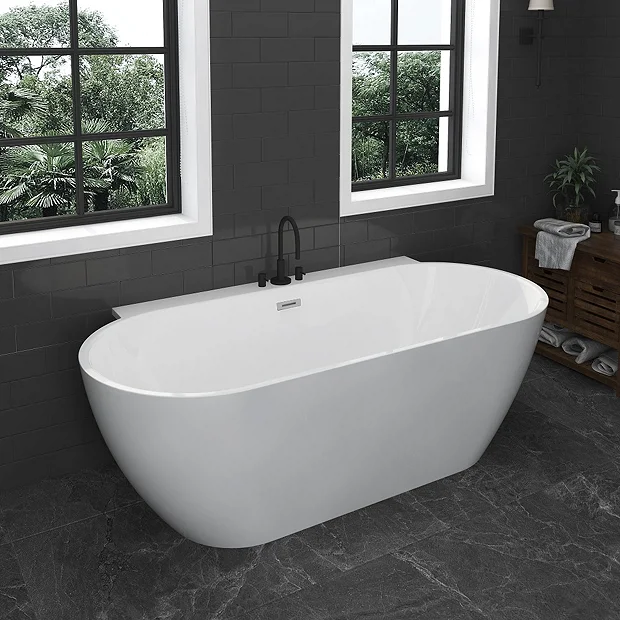 Mileto 1700 X 800 Curved Back To Wall Modern Bath With Chrome Waste - Image 3