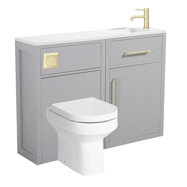 Montrose Dove Grey Combination Vanity And WC Unit With Brushed Brass Handles And Flush - Image 2