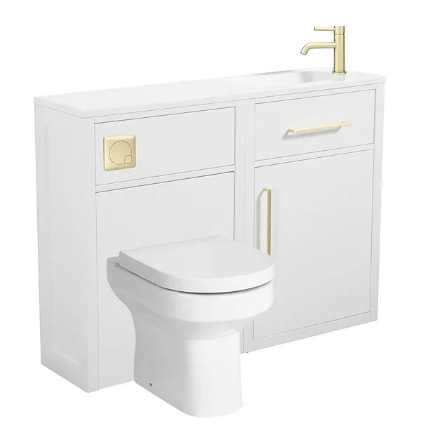 Montrose White Combination Vanity And WC Unit With Brushed Brass Handles And Flush - Image 2