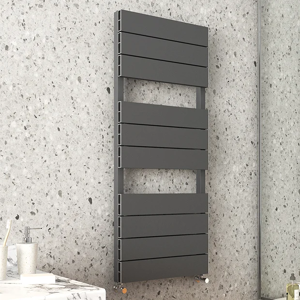 Monza Anthracite Aluminium Heated Towel Rail 1150 X 500mm Flat Panels - Image 2