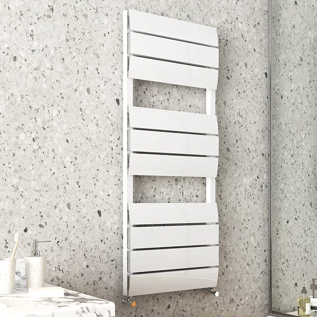 Monza White Aluminium Heated Towel Rail 1200 X 500mm Curved Panels - Image 2