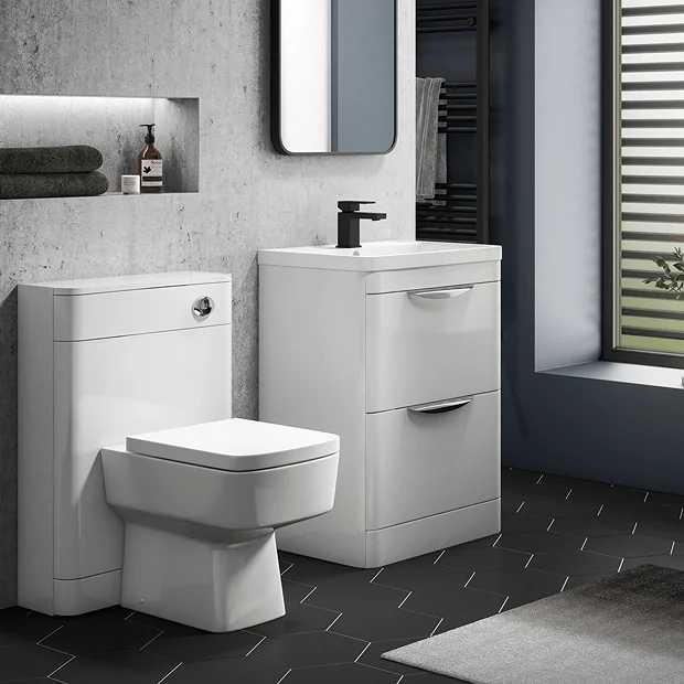 Monza Gloss White Floor Standing Sink Vanity Unit + Square Toilet Package - Image 2