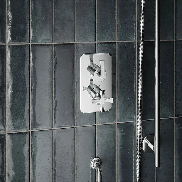 Burlington Riviera Chrome Art Deco 2 Outlet Thermostatic Concealed Shower Valve