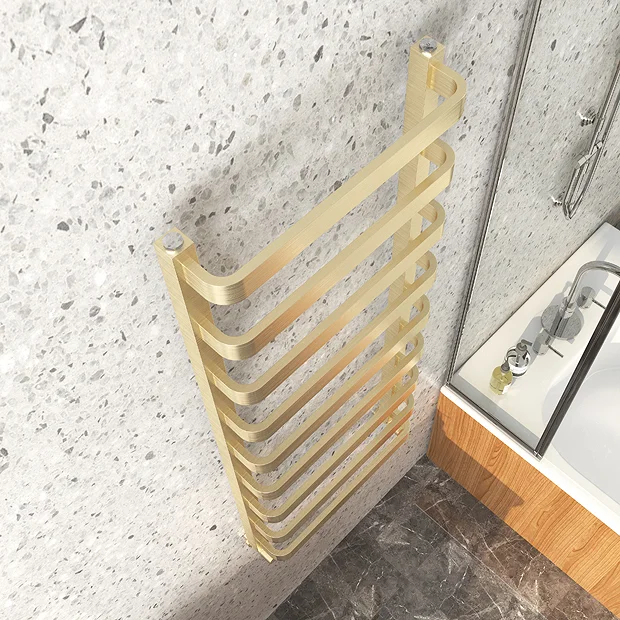 Venice Brushed Brass Designer Heated Towel Rail (500 X 1200mm) - Image 4