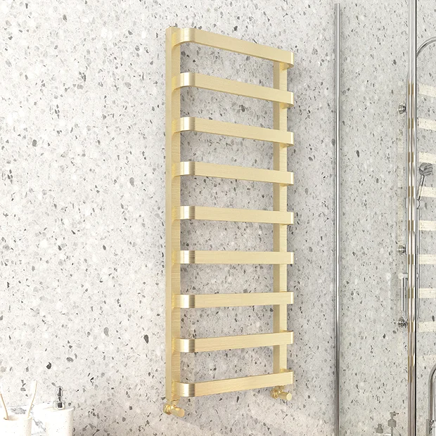 Venice Brushed Brass Designer Heated Towel Rail (500 X 1200mm) - Image 2